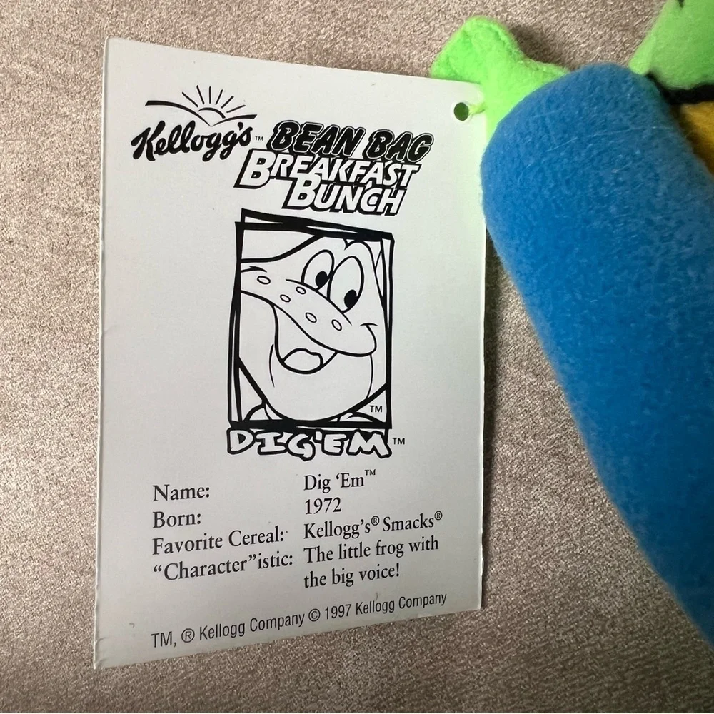 Vintage 1997 Kellogg's Dig 'Em Frog Breakfast Bean Bag Bunch Plush